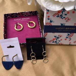 Lucky Brand Gold Hoops and Blue Drop Earrings